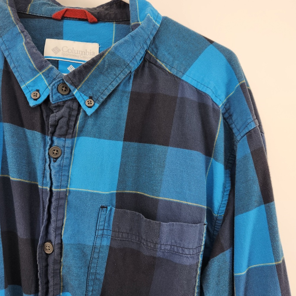 Columbia Sportswear Men's Blue Plaid Long Sleeve Button Up Shirt XL